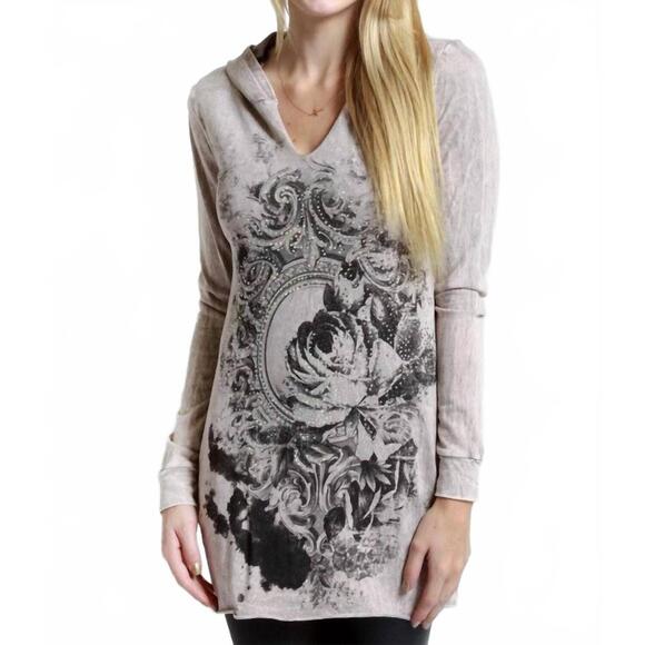 VOCAL APPAREL Tops - NEW VOCAL APPAREL long sleeve hoodie tunic in taupe